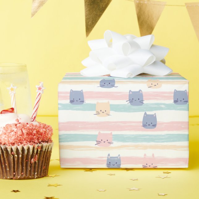 Papier Cadeau Bande de chat mignonne (Fête d'anniversaire)
