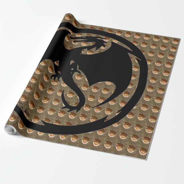 Papier Cadeau Bande d'emballage en or Dragon noir (Déroulé)