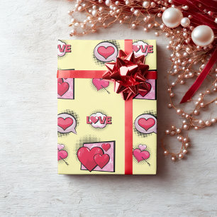 Papier Cadeau Bande dessinée amour style de coeur jaune cadeaux