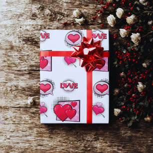 Papier Cadeau Bande dessinée amour style rouge coeur noir cadeau