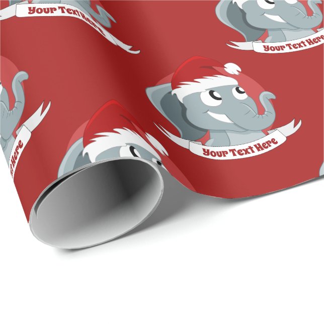 Papier Cadeau Bande dessinée de Noël avec un éléphant mignon (Coin rond)