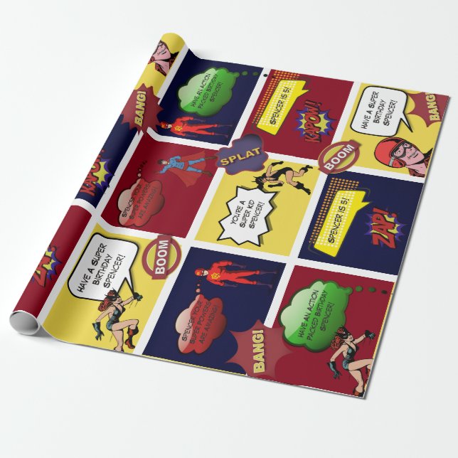 Papier Cadeau Bande dessinée personnalisée Anniversaire (Déroulé)