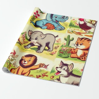 Papier Cadeau Bande dessinée Retro Cute Animaux