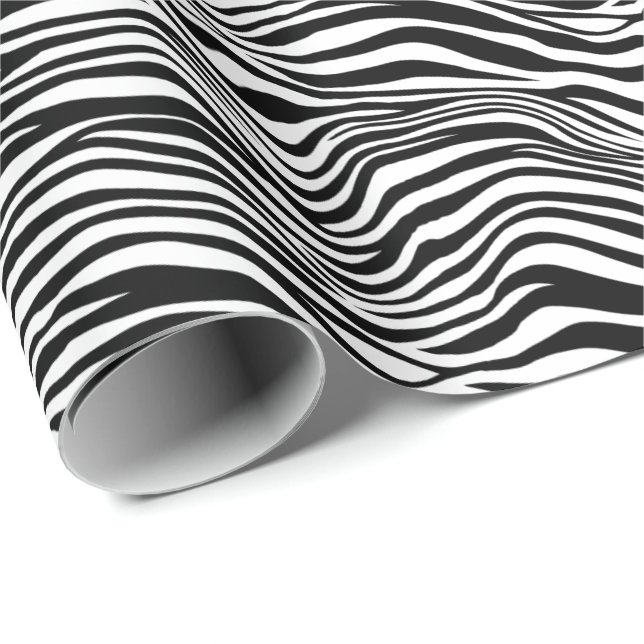 Papier Cadeau Bande d'impression Zebra noir et blanc (Coin rond)