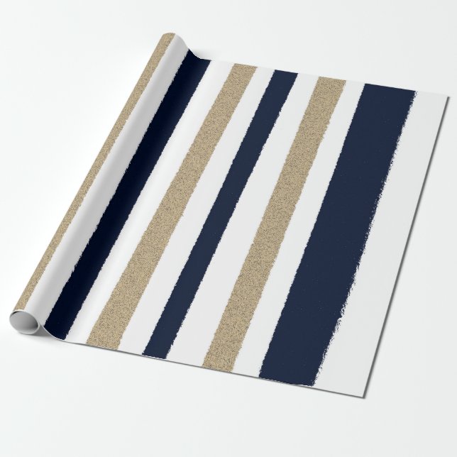 Papier Cadeau Bande marine / Beige / Livre blanc (Déroulé)