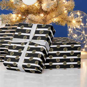 Papier Cadeau Bande or noir et blanc chic et pois