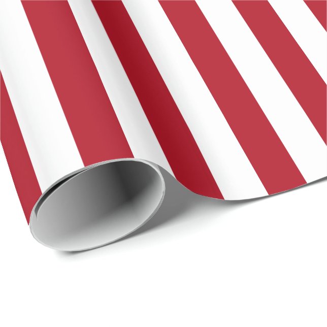 Papier Cadeau Bande rouge foncé et blanche (Coin rond)