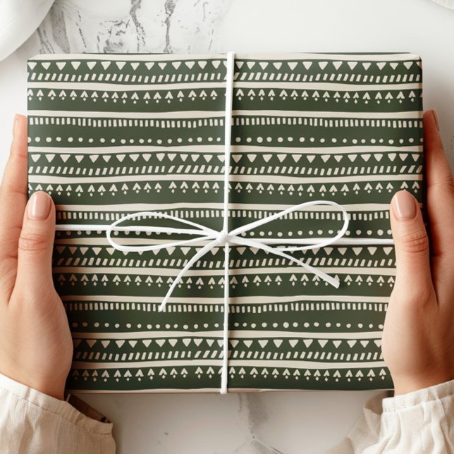 Papier Cadeau Bande tribale verte minimaliste (Créateur téléchargé)