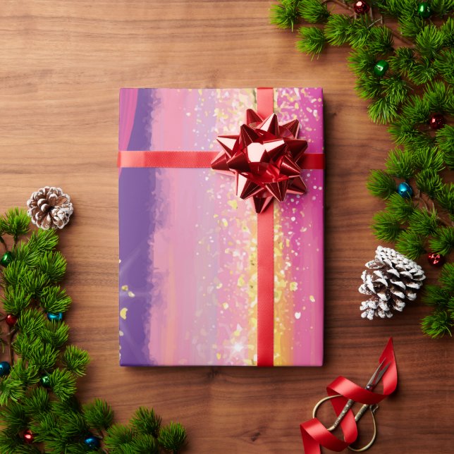 Papier Cadeau Bandes arc-en-ciel colorées avec Parties scintilla (Cadeau de vacances)