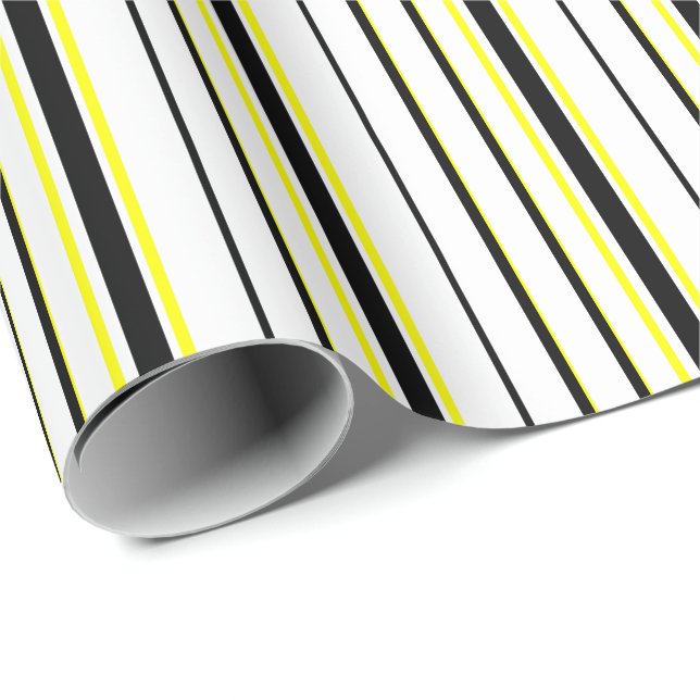 Papier Cadeau Bandes blanches et grises noires (Coin rond)