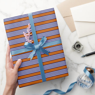 Papier Cadeau Bandes bleu marine et blanc avec orange brûlé