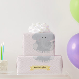 Papier Cadeau Bandes Chevron Eléphant personnalisées avec nom et