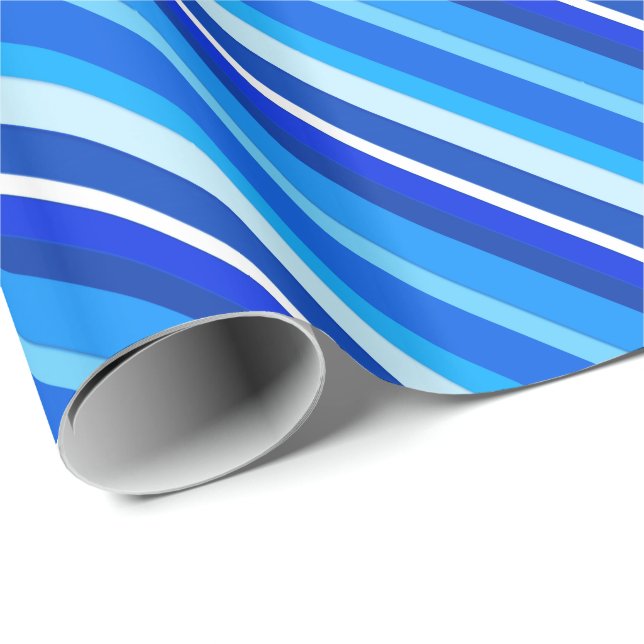 Papier Cadeau Bandes de bonbons en couche - cobalt et bleu pâle (Coin rond)