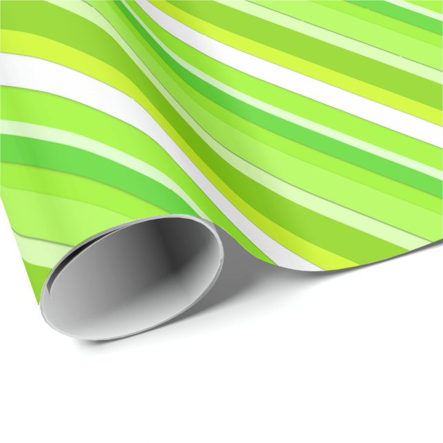 Papier Cadeau Bandes de bonbons en couches - vert citron et blan (Coin rond)