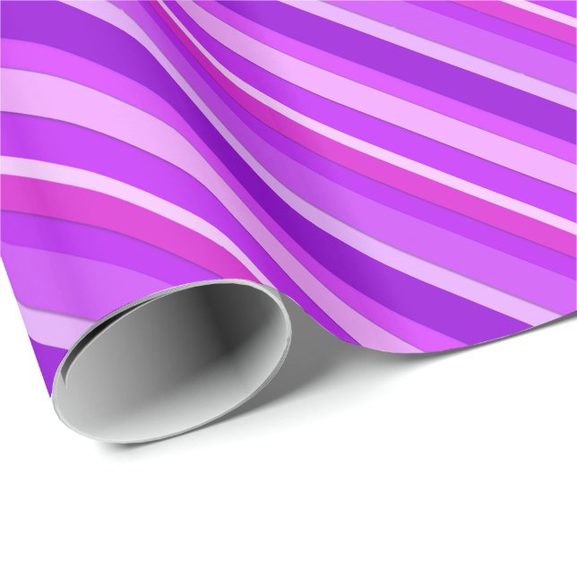 Papier Cadeau Bandes de bonbons en couches - violet et orchidée (Coin rond)