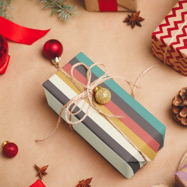 Papier Cadeau Bandes de couleurs vintages (vintage color stripes birthday packing gift wrap,gift wrapping paper,return gift wrap paper)
