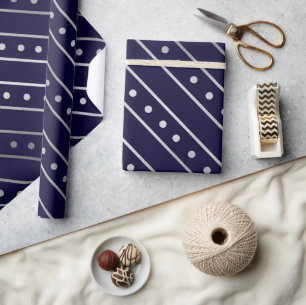 Papier Cadeau Bandes de Noël élégantes bleues et argentées