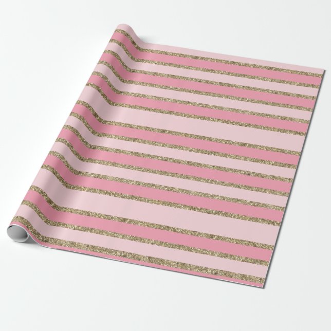 Papier Cadeau Bandes de Parties scintillant rose et or (Déroulé)