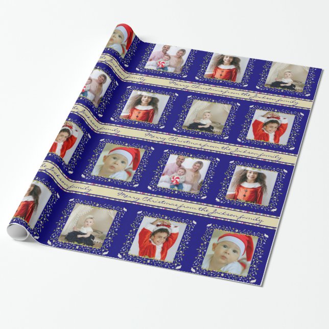 Papier Cadeau Bandes de perdrix de mélèze bleu photo de Noël (Déroulé)