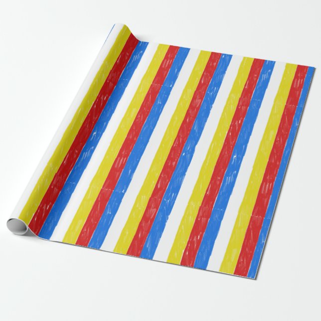 Papier Cadeau Bandes de rayonne couleur primaire (Déroulé)