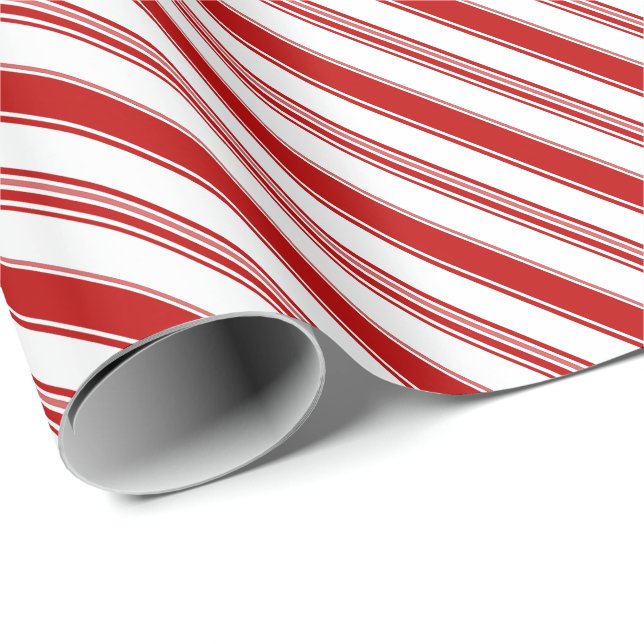 Papier Cadeau Bandes de Sucre de canne rouge et blanc (grande éc (Coin rond)