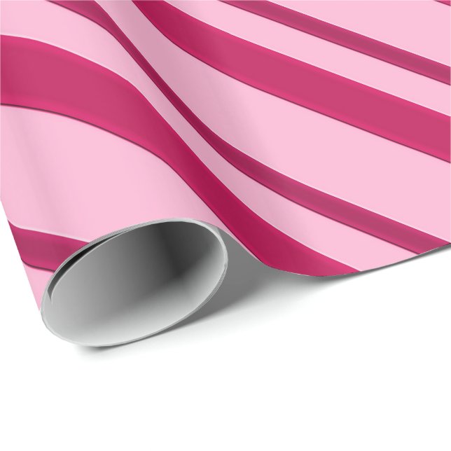 Papier Cadeau Bandes de velours, fuchsia et rose pâle (Coin rond)