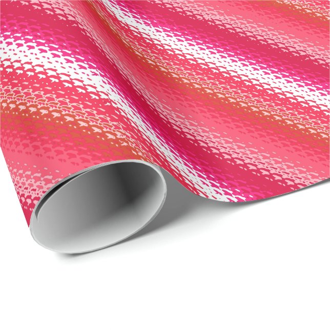 Papier Cadeau Bandes de verre dépoli - rouge, rose et blanc (Coin rond)