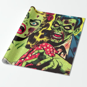 Papier Cadeau Bandes dessinées rétro de couple zombie