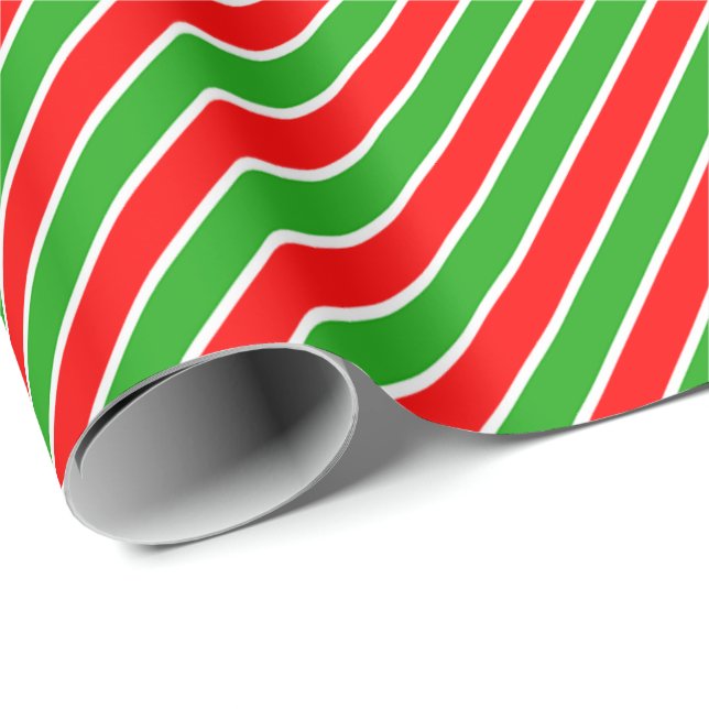 Papier Cadeau Bandes diagonales blanches rouges (Coin rond)