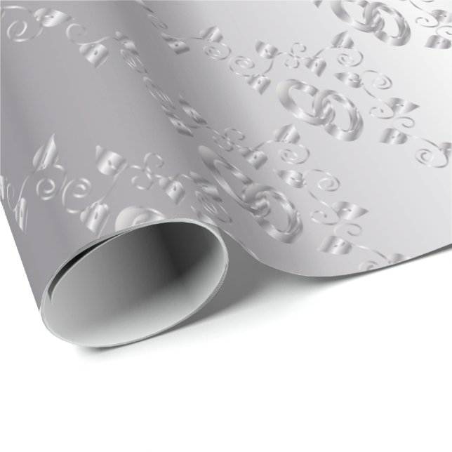 Papier Cadeau Bandes élégantes de Mariage Argent (Coin rond)