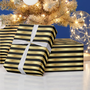 Papier Cadeau Bandes élégantes dorées et noires