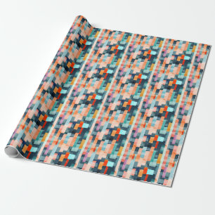 Papier Cadeau Bandes géométriques multicolores, motif tendance.