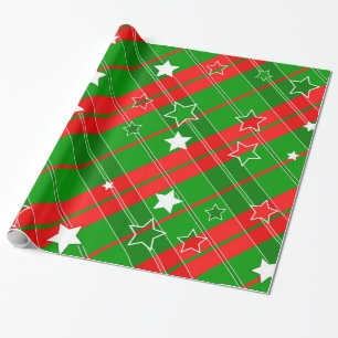 Papier Cadeau Bandes Géométriques Rouge Et Vert
