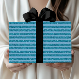 Papier Cadeau Bandes horizontales de style paillettes bleu océan