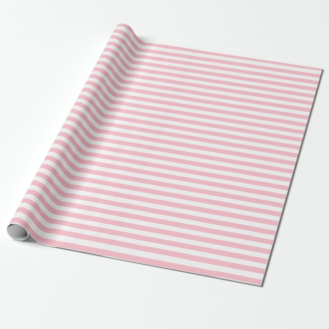 Papier Cadeau Bandes horizontales roses et blanches de petite ta (Déroulé)