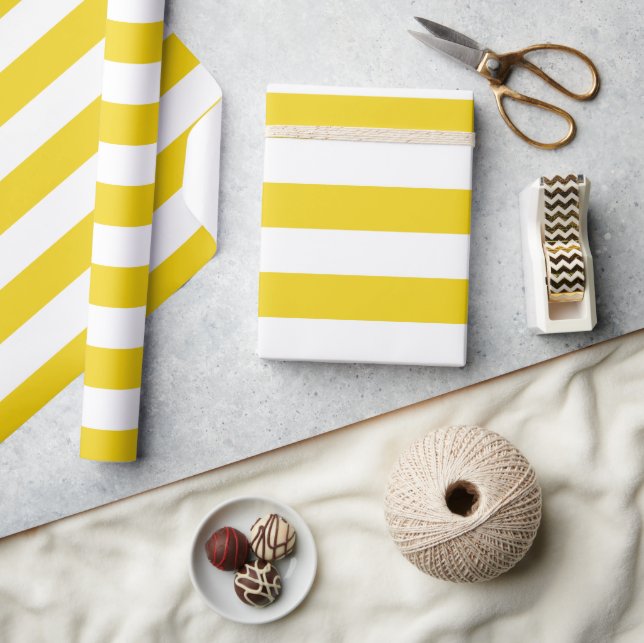 Papier Cadeau Bandes Jaunes, Blancs, Motif rayé (Artisanat)