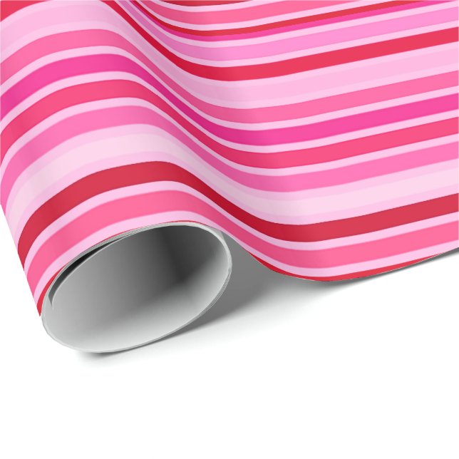 Papier Cadeau Bandes mélangées, Fuchsia, Maroon et rose (Coin rond)