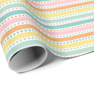 Papier Cadeau Bandes mignonnes et pois aux couleurs pastel