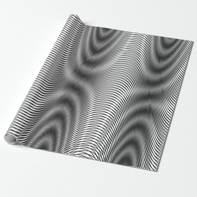 Papier Cadeau Bandes Moiré Noir et Blanc - Trippy Abstrait (Déroulé)