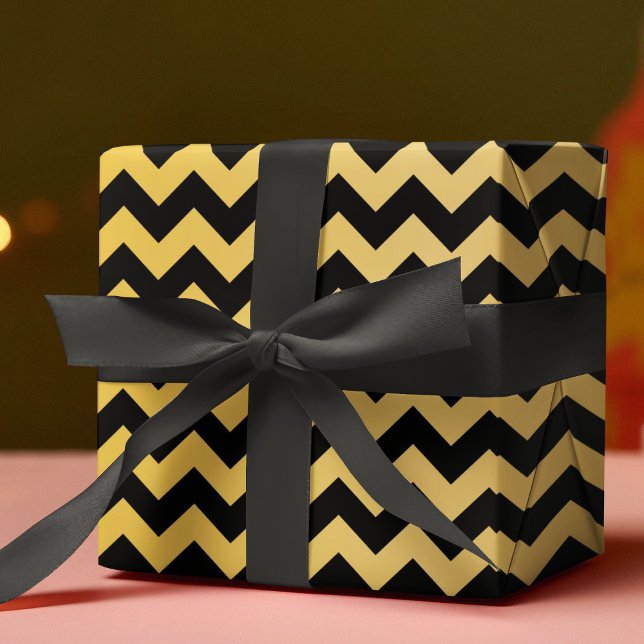 Papier Cadeau Bandes Motifs géométriques Abstraites Noir & Or (Créateur téléchargé)