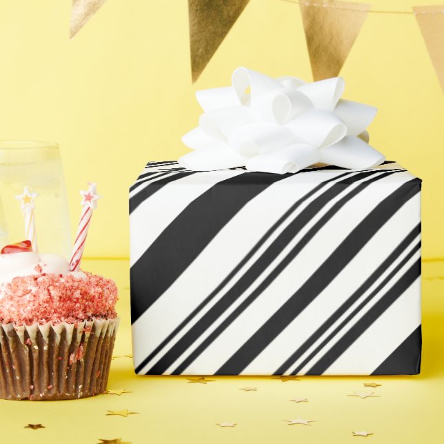 Papier Cadeau Bandes noires et blanches (Fête d'anniversaire)