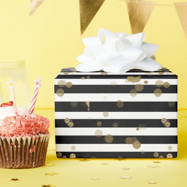 Papier Cadeau Bandes noires et blanches avec papier d'enveloppem (Fête d'anniversaire)