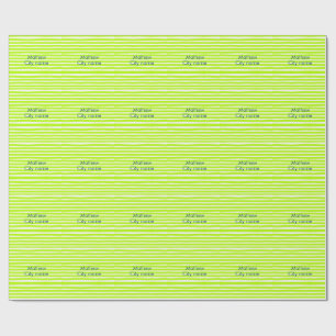 Papier Cadeau Bandes rétro jaune vert néon ajoutent nom lieu