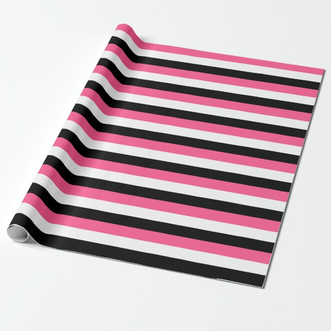 Papier Cadeau Bandes roses, blanches et noires chaudes (Déroulé)
