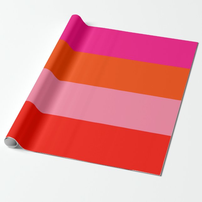 Papier Cadeau Bandes roses chaudes et orange brillantes (Déroulé)