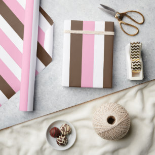 Papier Cadeau Bandes roses, chocolatées et blanches