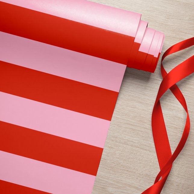 Papier Cadeau Bandes roses rouges rétro (Créateur téléchargé)