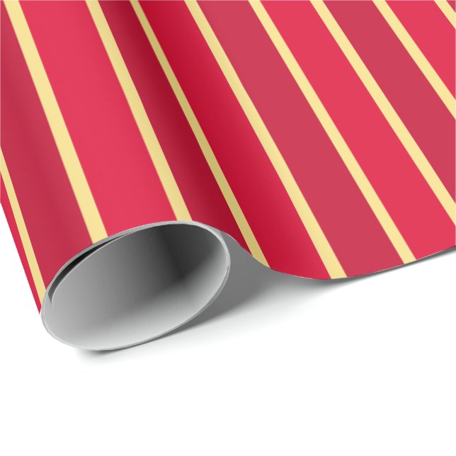 Papier Cadeau Bandes rouge et or à deux tons (Coin rond)