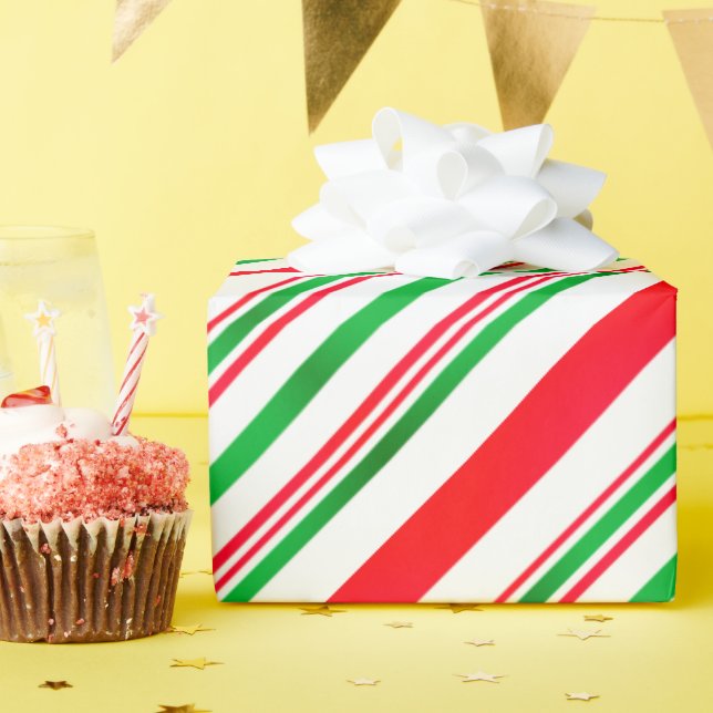 Papier Cadeau Bandes Rouge Vert Blancs (Fête d'anniversaire)