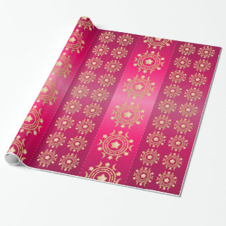 Papier Cadeau Bandes rouges et fuchsia avec lunes d'or et étoile